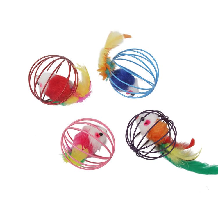 Caged mouse cat toy styles on a white background