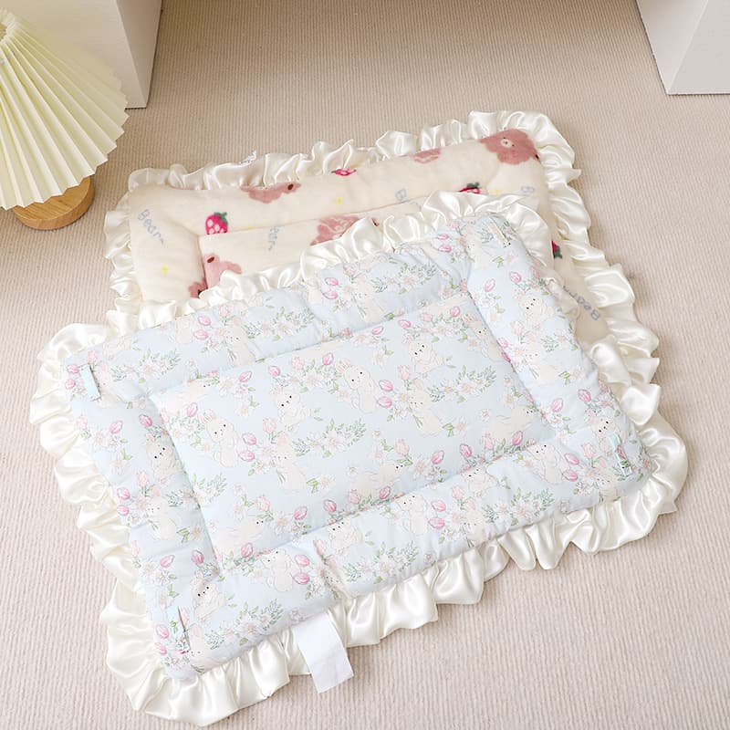 Light blue rabbit cozy plush pet sleeping mat set option