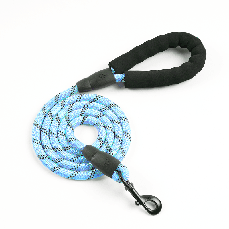 Blue reflective slip rope dog leash with cushioned hand loop