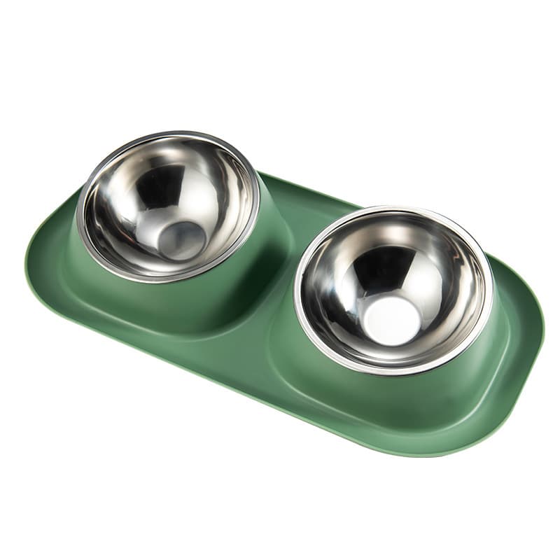Green slow feeder double bowl with stainless inserts