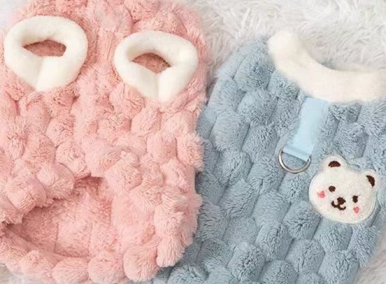 Pink and blue plush pullover pet vest color choices